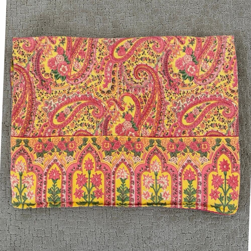 April Cornell Vintage Pink Yellow Paisley Tablecloth 78x56
